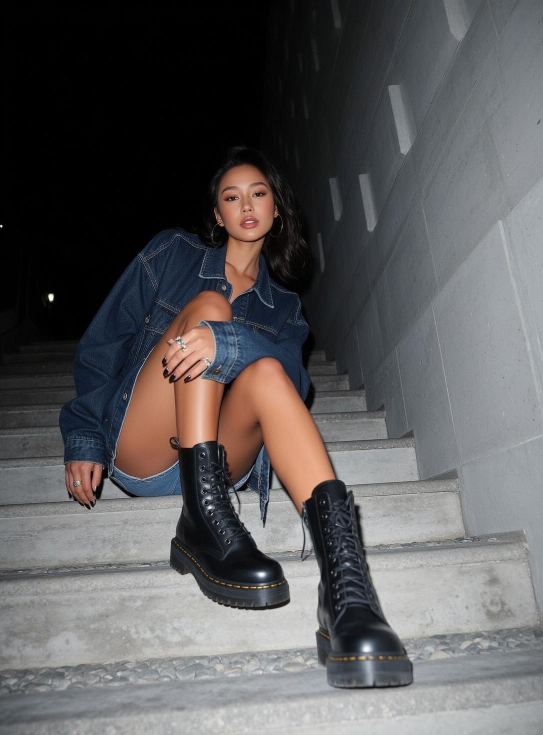 Explore Seated Concrete Steps Her Body Angled