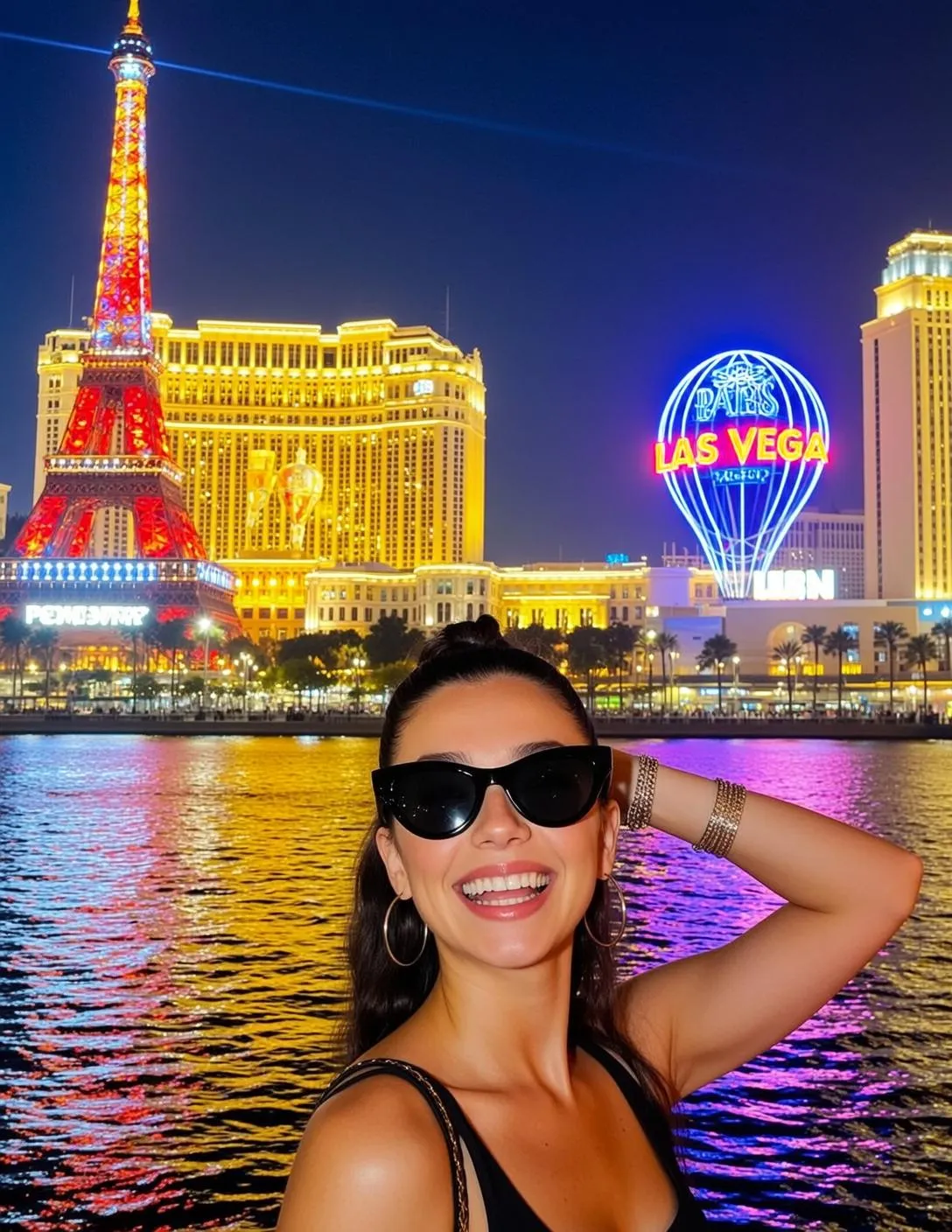 Sunglasses And Earrings And Bracelets With Black Top