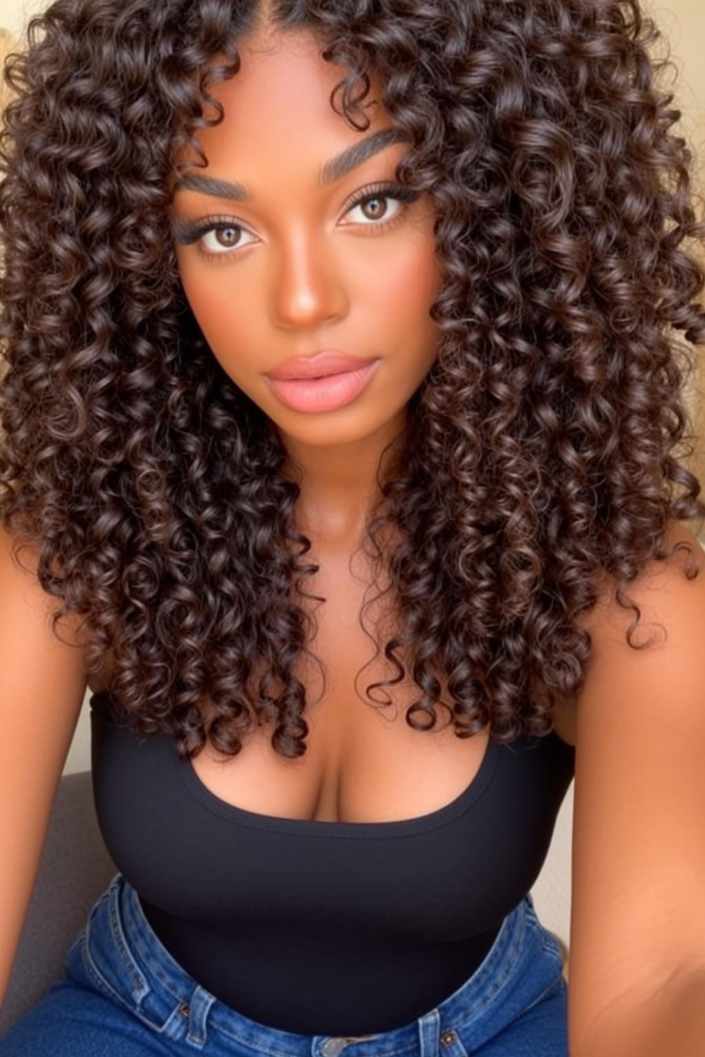 Curly Dark Hair Neutral Expression Soft Light