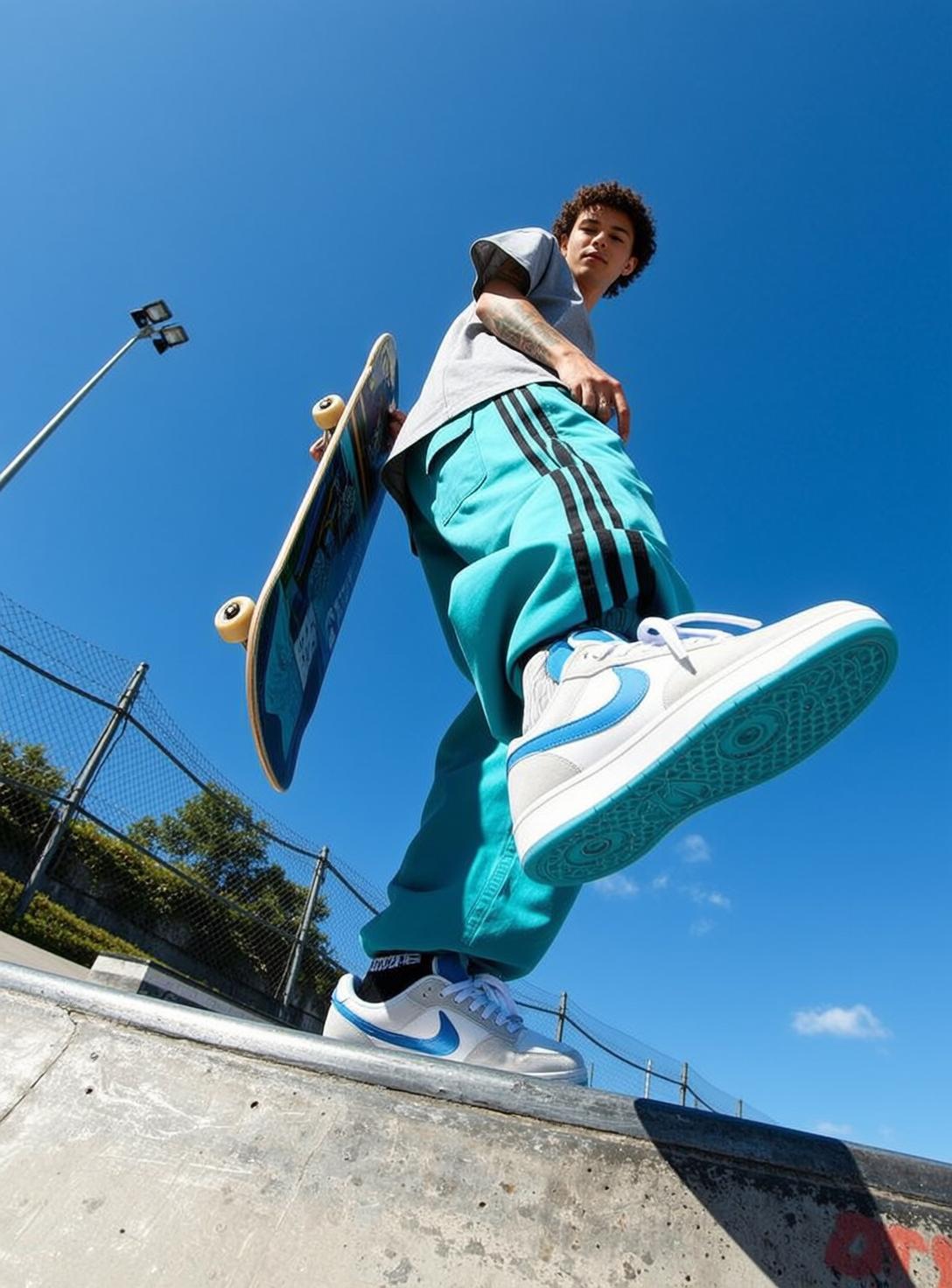 Skatepark Young Man Low Angle Skateboarder