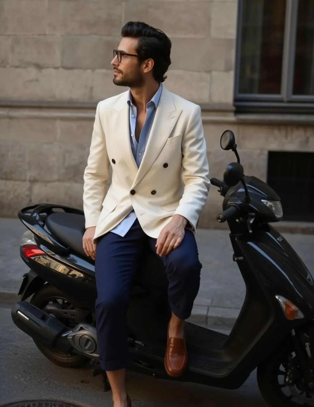 Dark Styled Tan Light Blue Collared Shirt