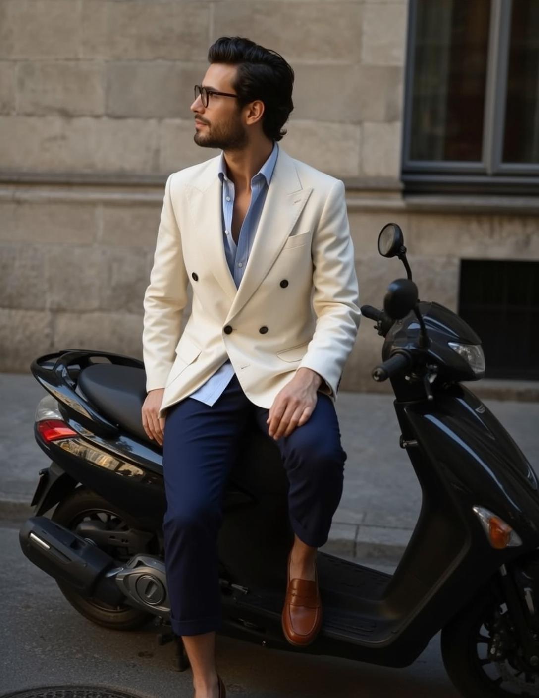 Dark Styled Tan Light Blue Collared Shirt