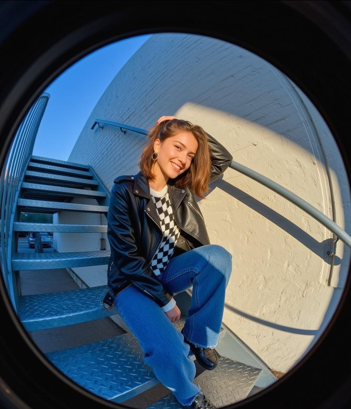 Fisheye Young Medium Length Brown Hair Fair