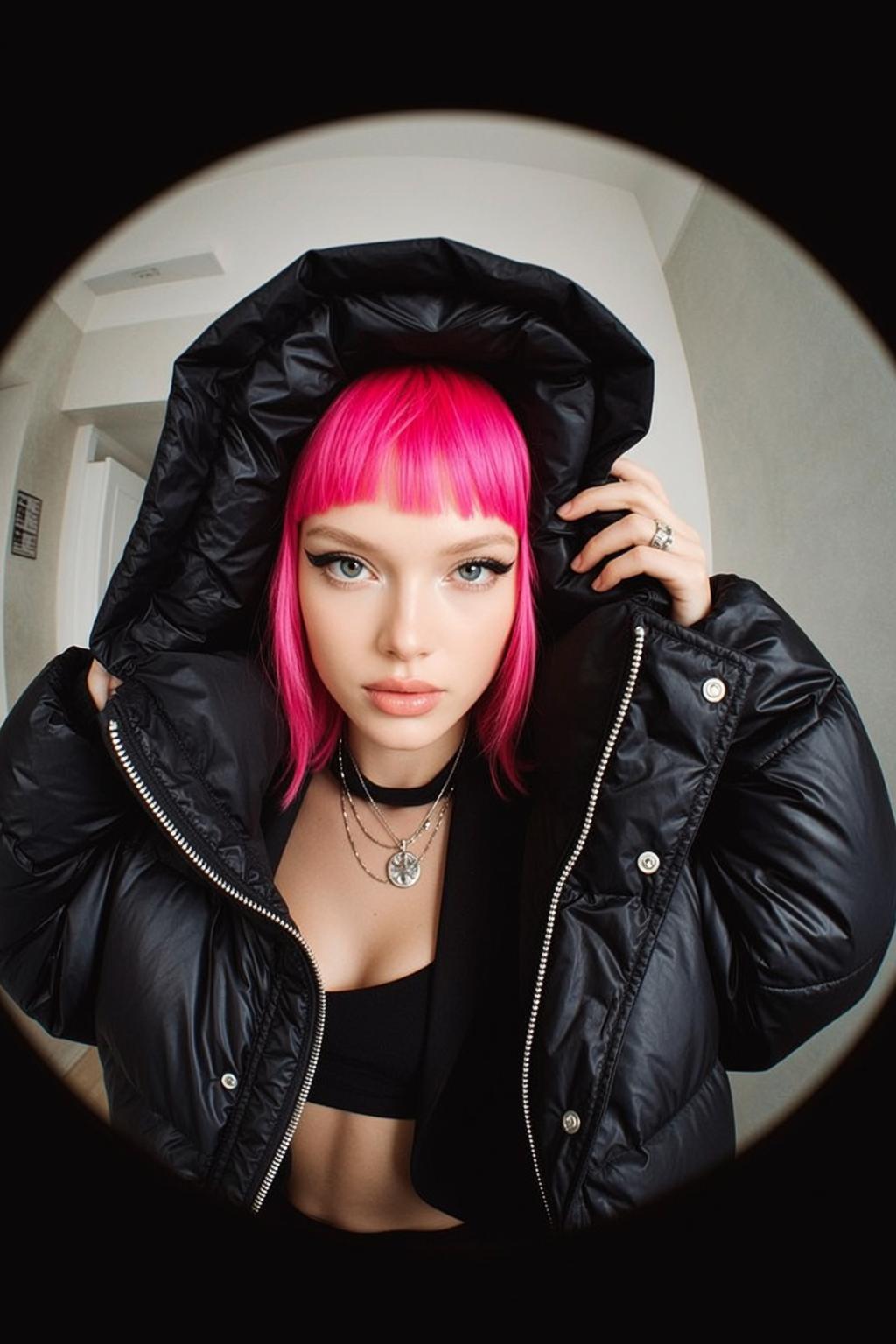 Fisheye Young Bright Pink Blunt Bangs Pale
