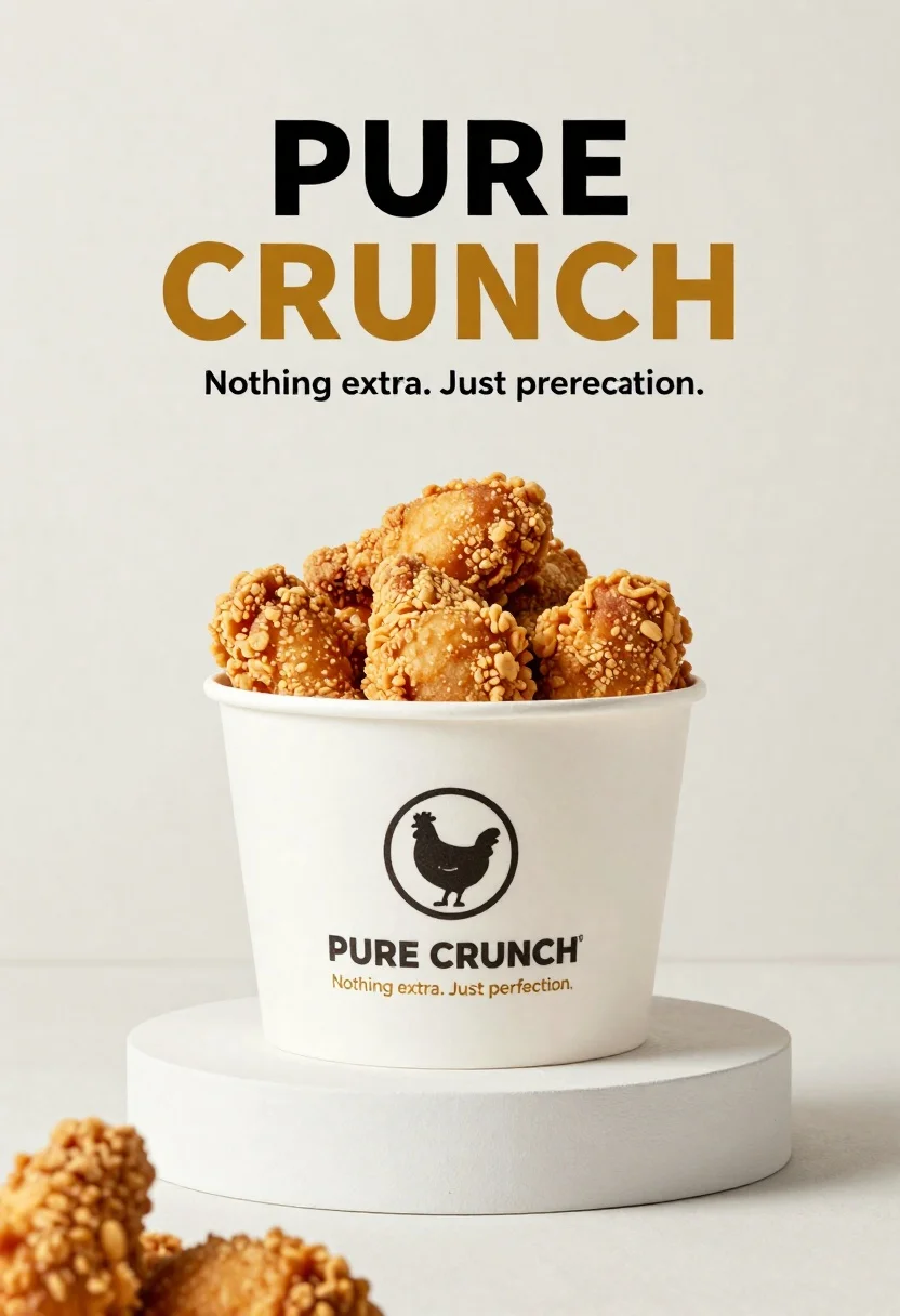 Minimalist Commercial Advertisement Featuring White Paper Bucket Overflowing With Golden-brown