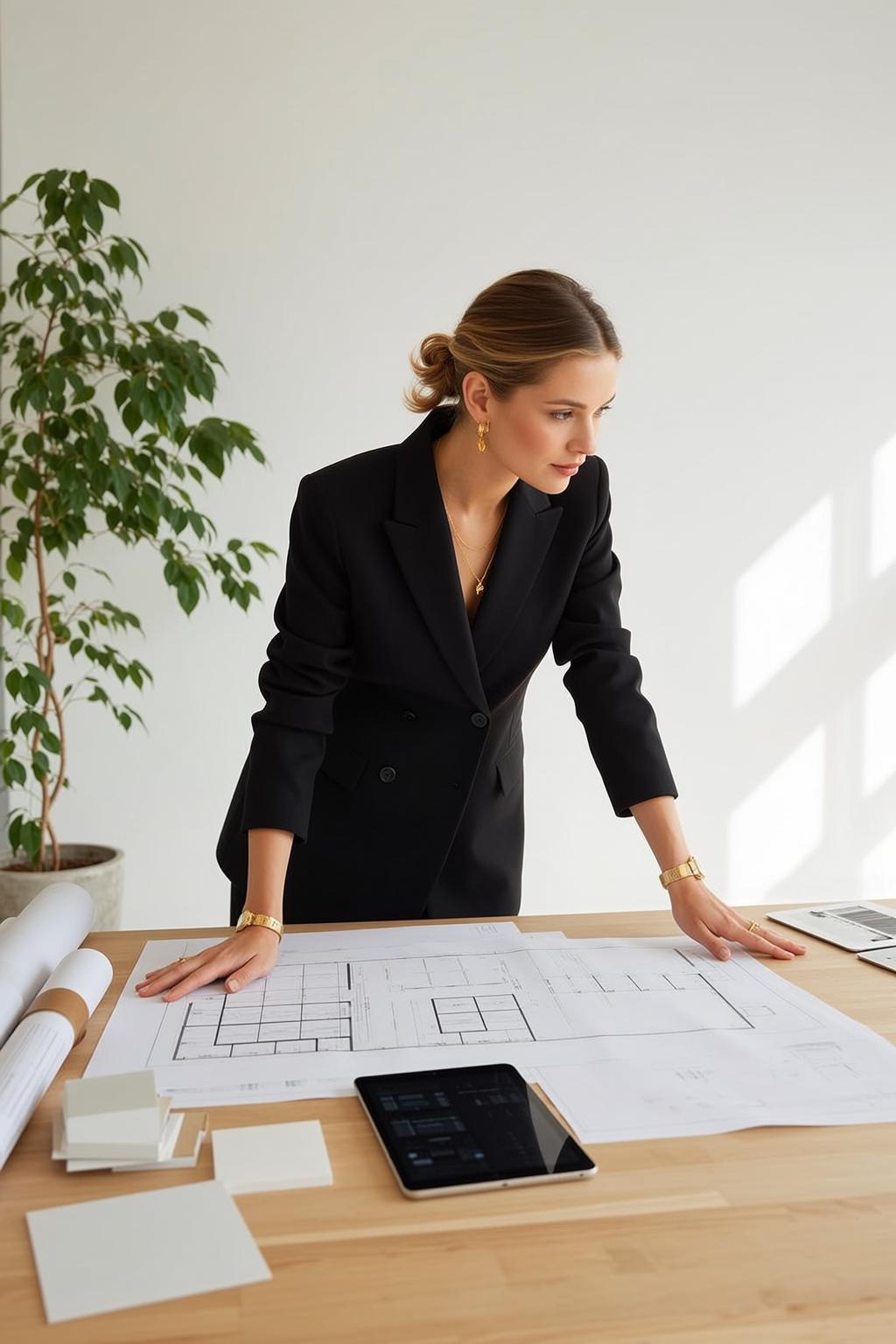 Office Blueprints With Black Blazer