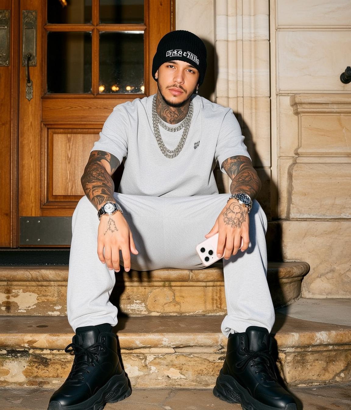 Tattooed Man Stone Steps