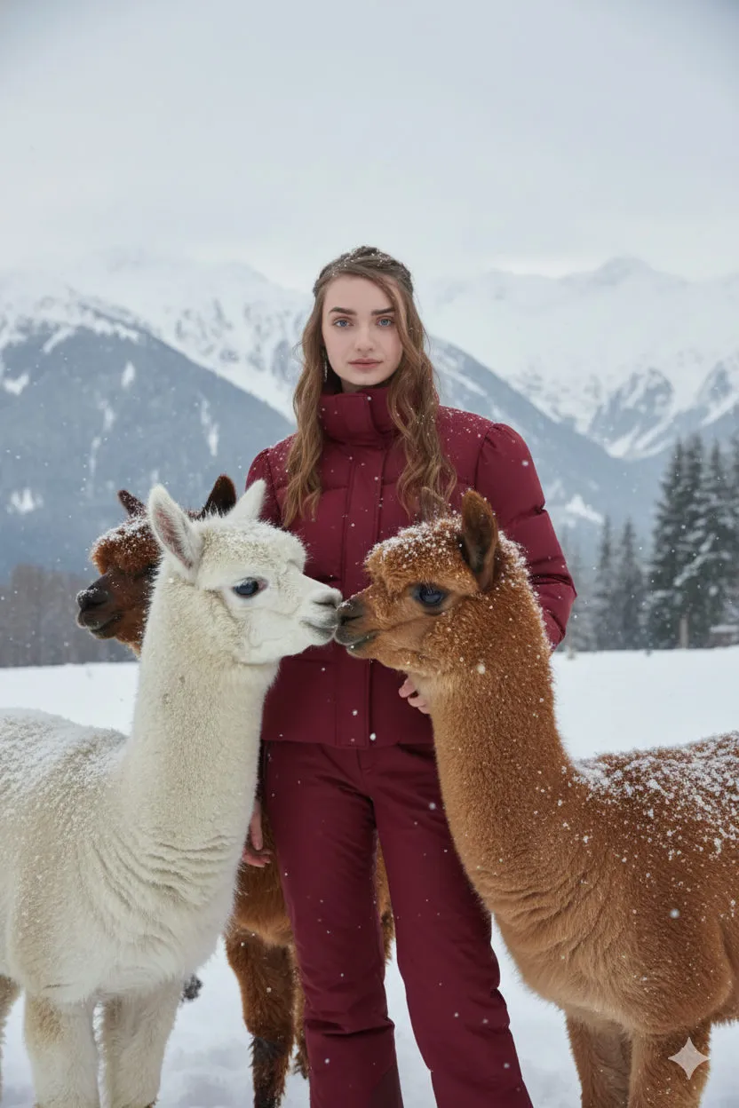 Burgundy Coat Snowy Street Walk