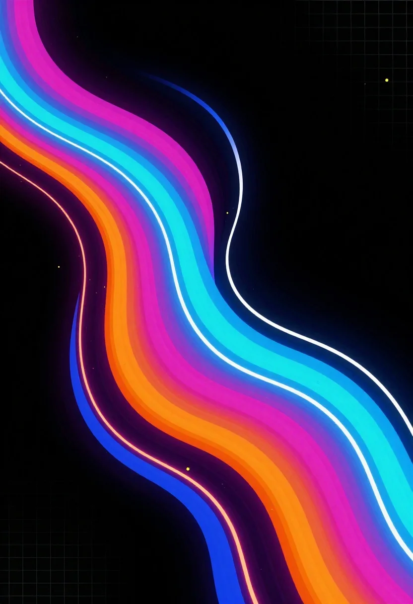 Digital Art Piece Featuring Vibrant Flowing Ribbon-like Lines Against Deep reference photo