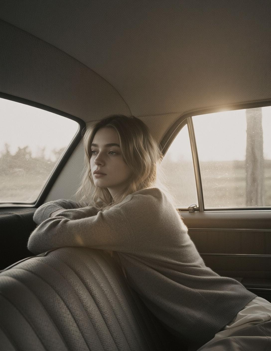 Explore Medium Captures Seated Back Car Her