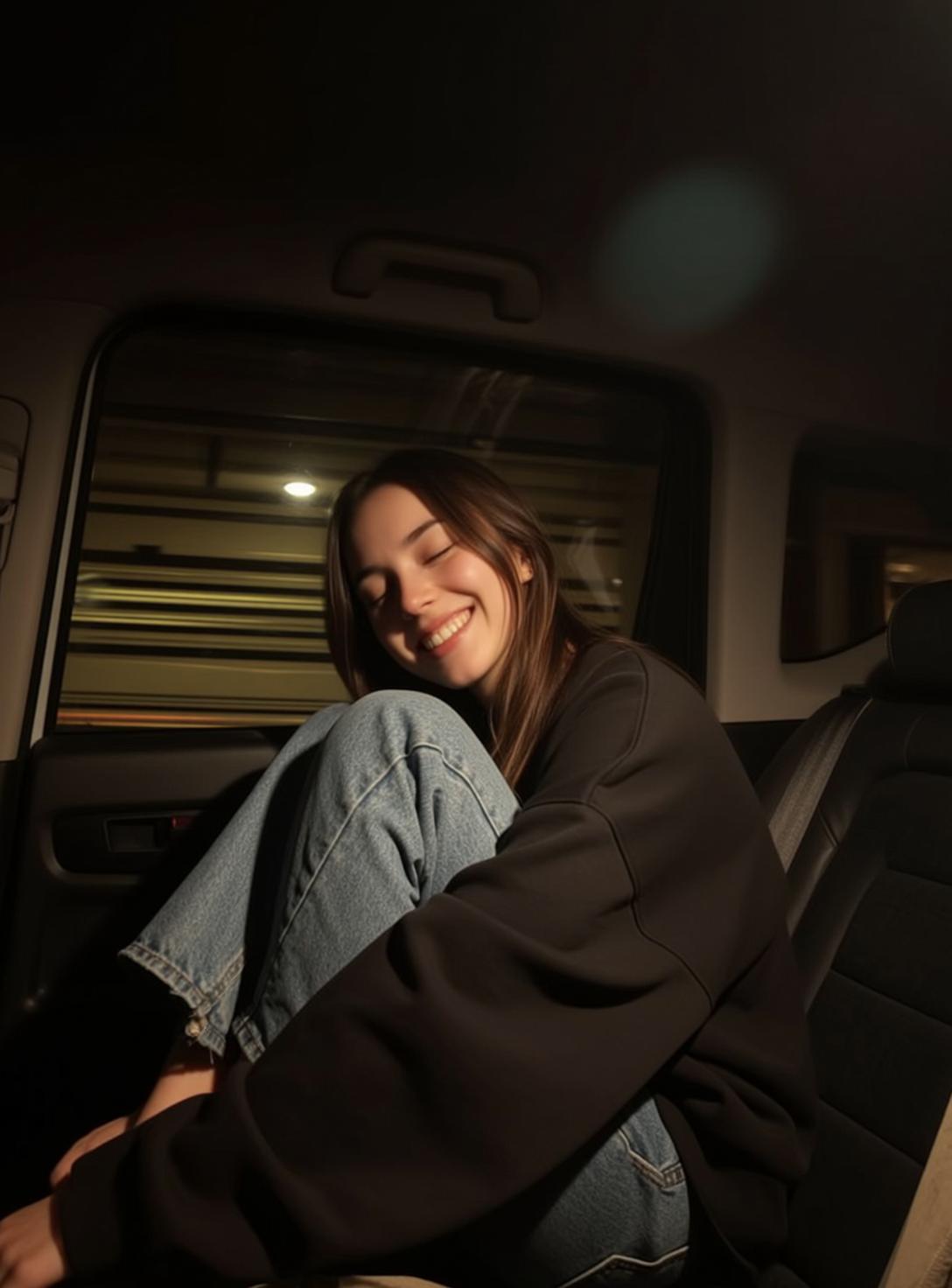 Explore Seated Back Car Curled Her Knees