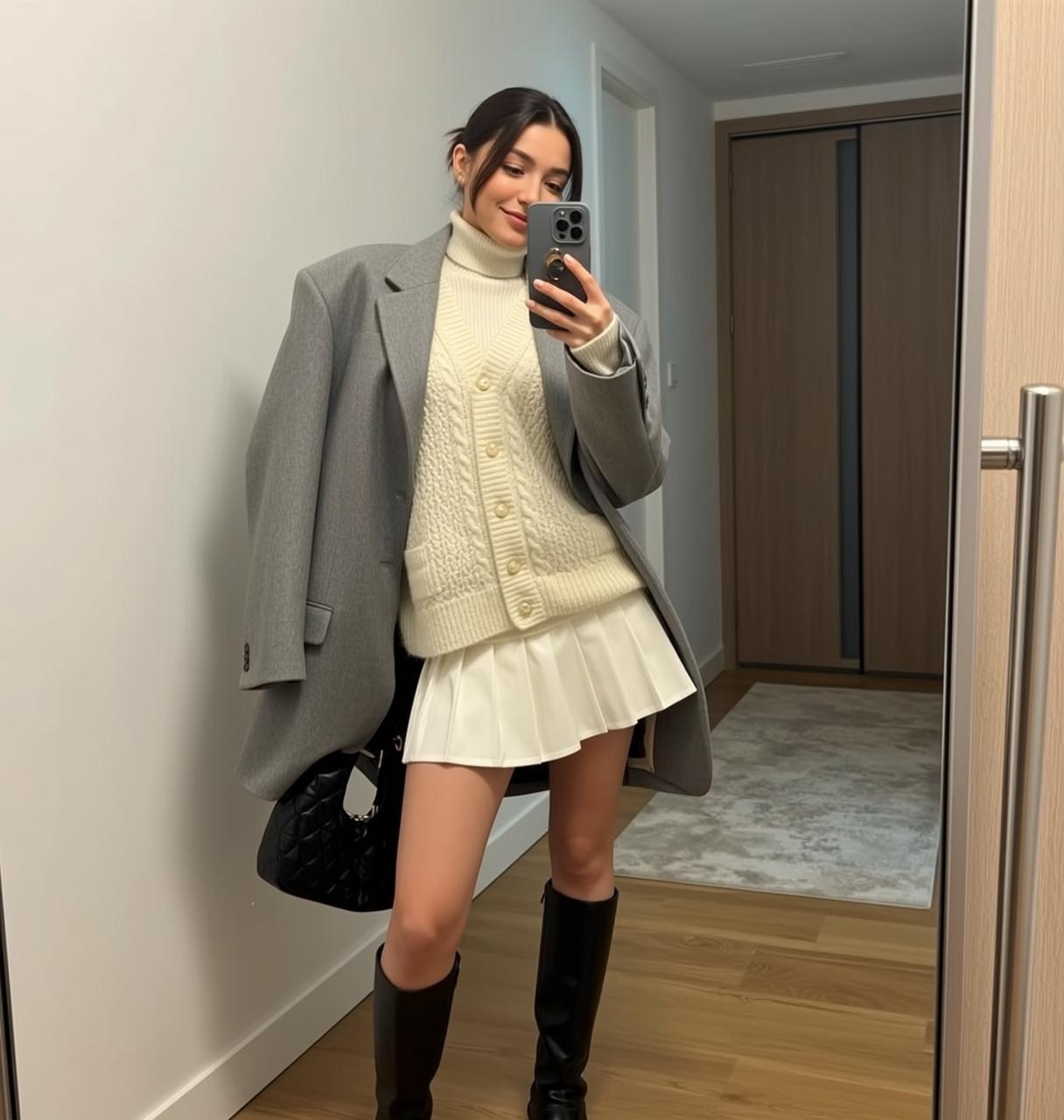 Blazer Boots Hallway Mirror Selfie