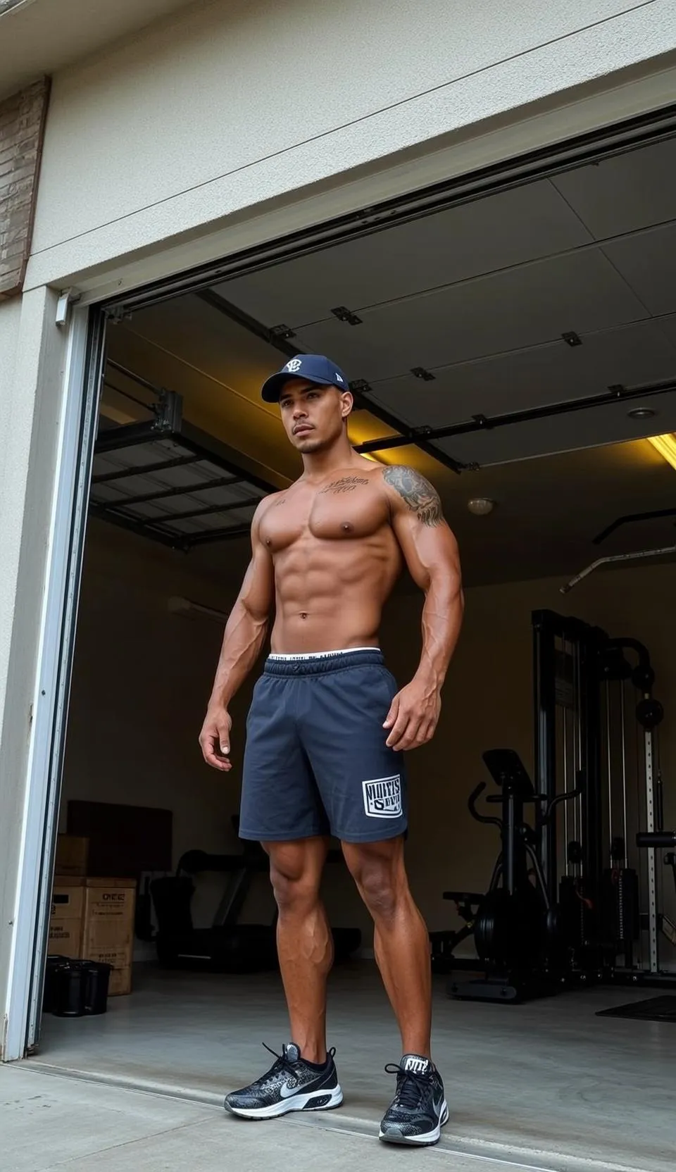Tattoos And Indoor Hallway Fitness Pose