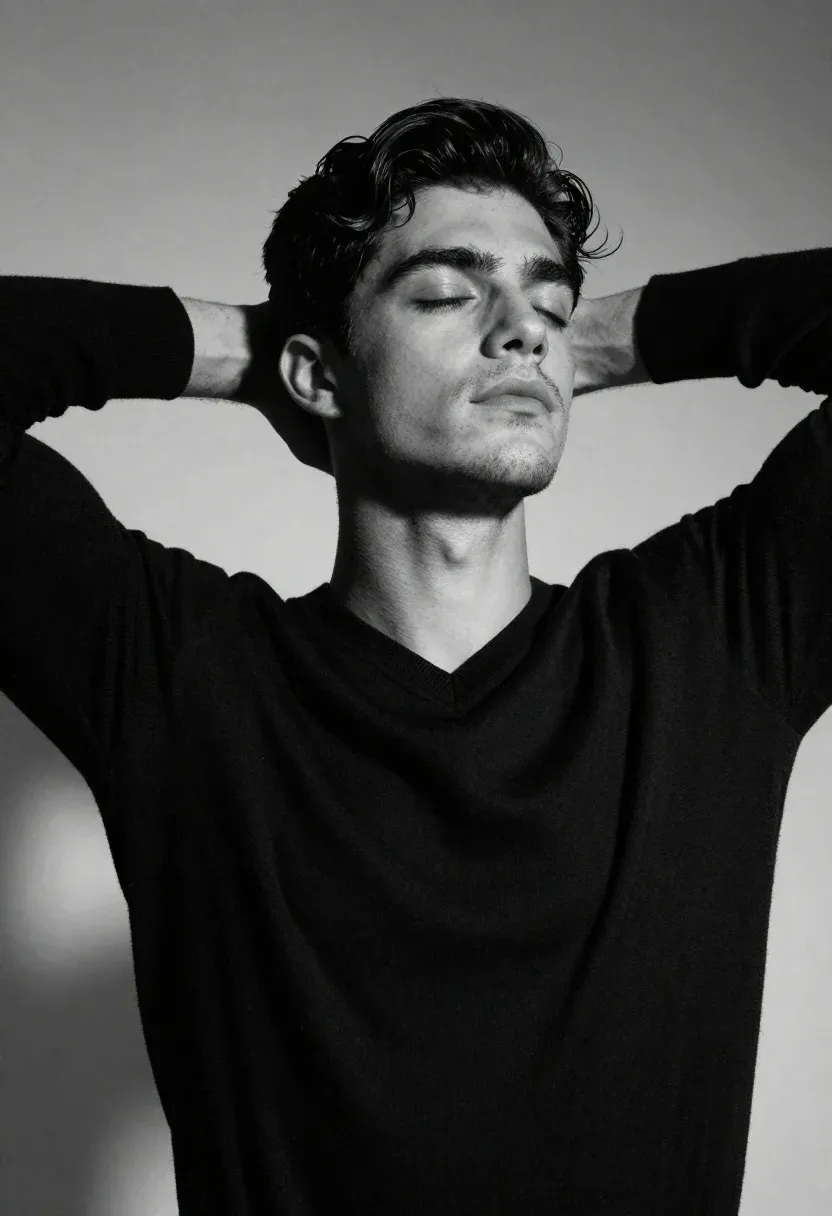 Moody Black And White Portrait Young Man Relaxed Pose Subject