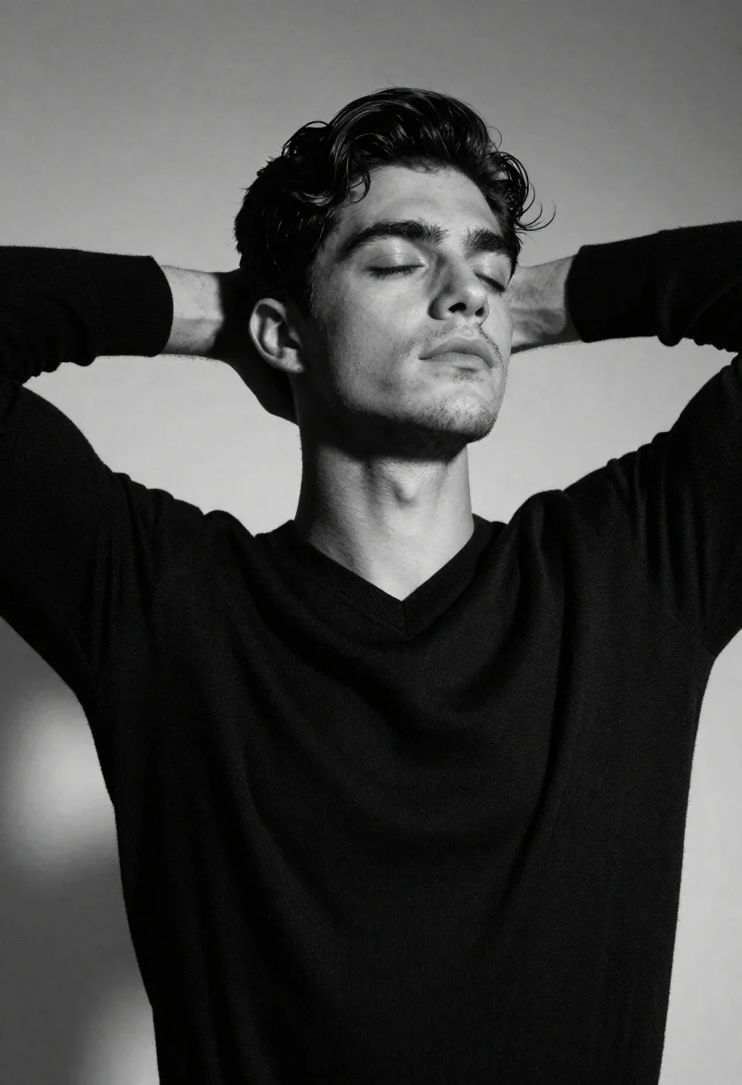 Moody Black And White Portrait Young Man Relaxed Pose Subject reference photo
