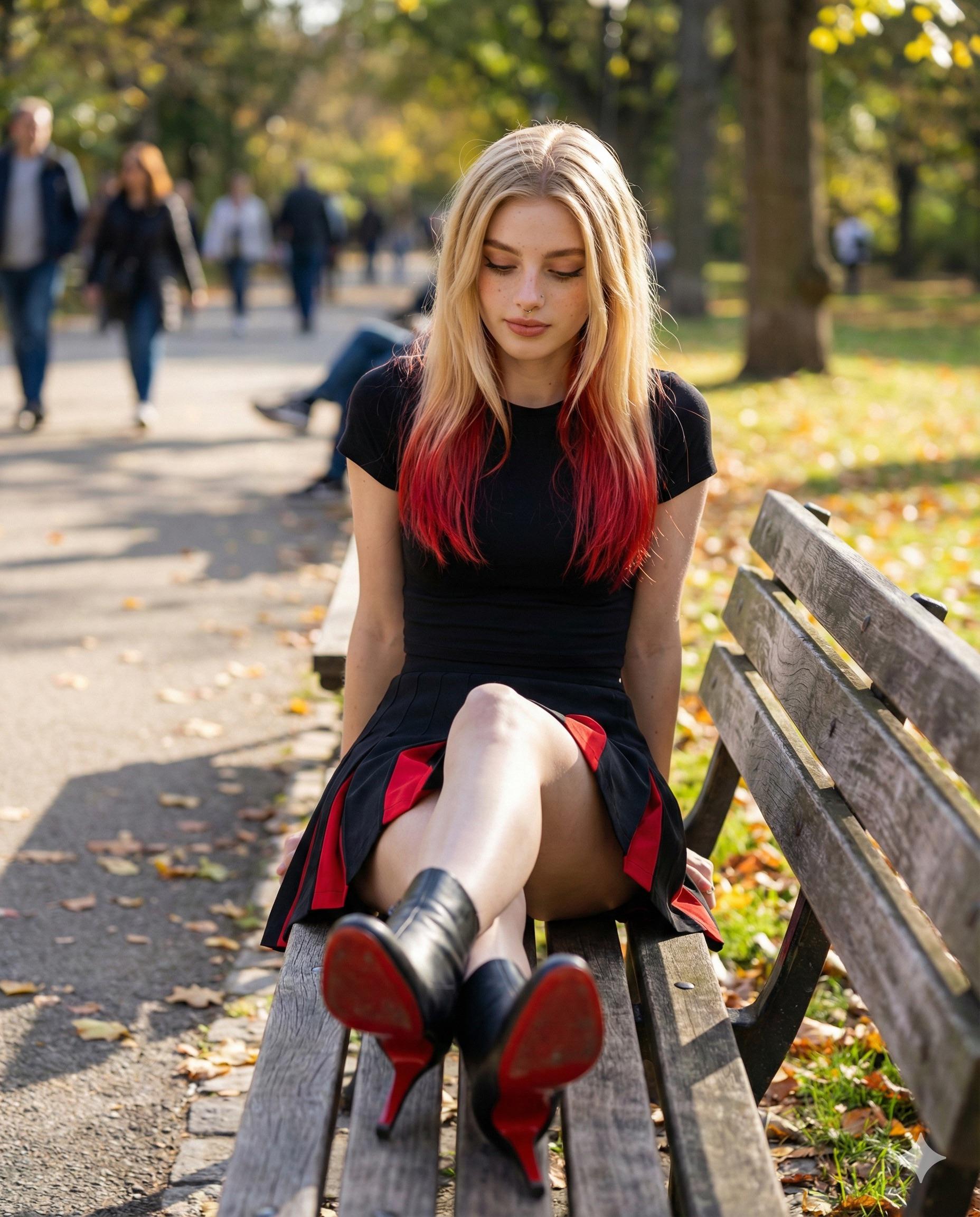 Autumn Park Bench Woman Realistic Portrait reference photo