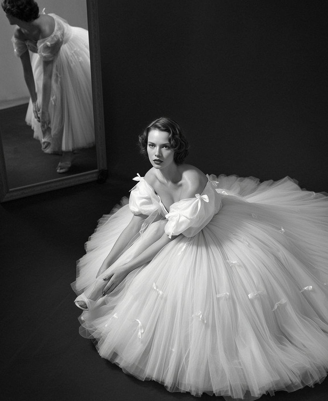 Offtheshoulder Puff Sleeves and White Tulle Skirt on Studio