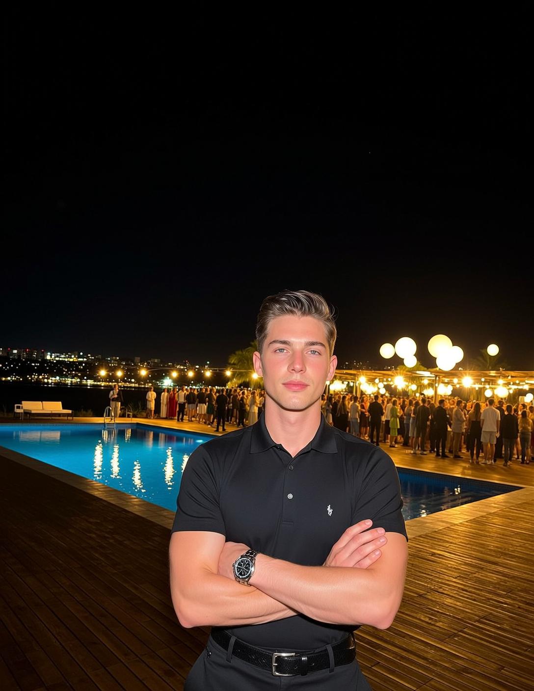 Black Polo Poolside Night