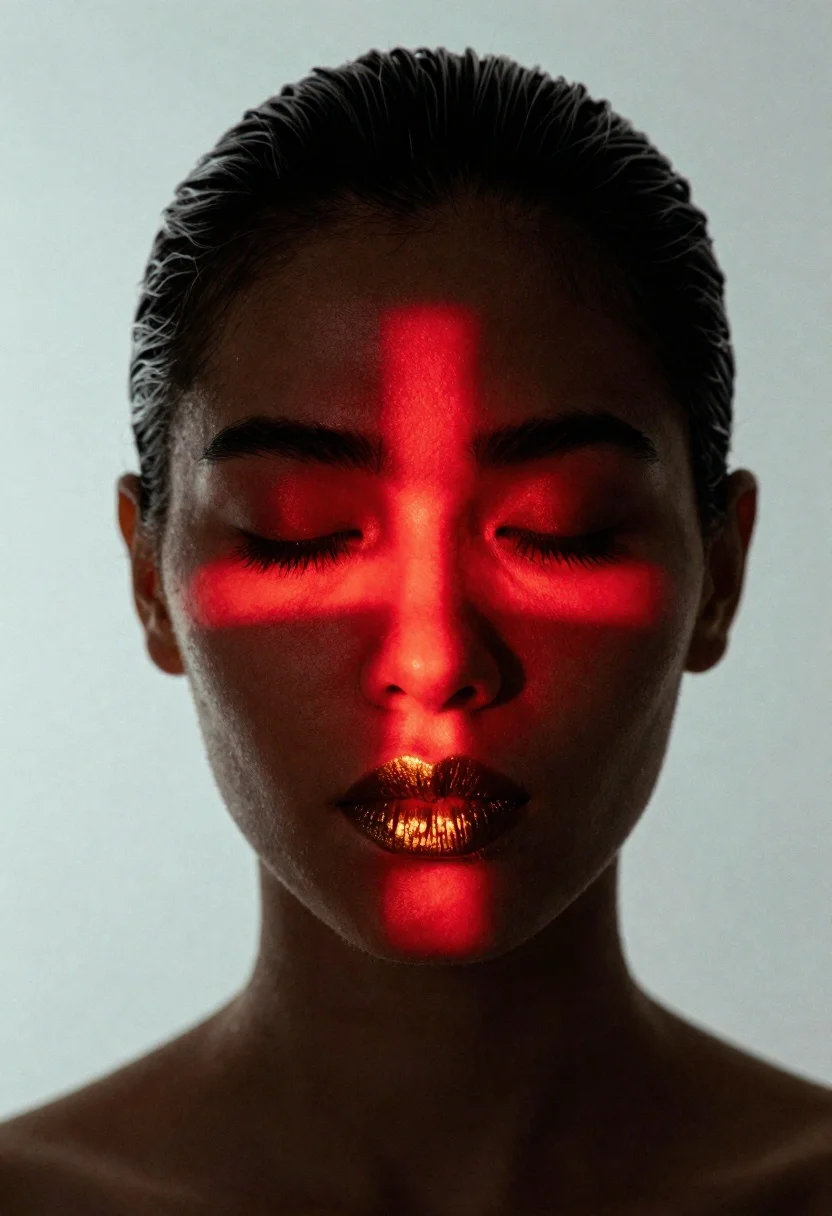 Grainy Close-up Portrait Person With Dark Skin And Slicked-back Hair reference photo