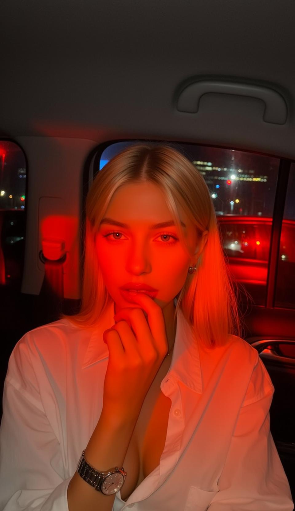 White Shirt Red Light Portrait