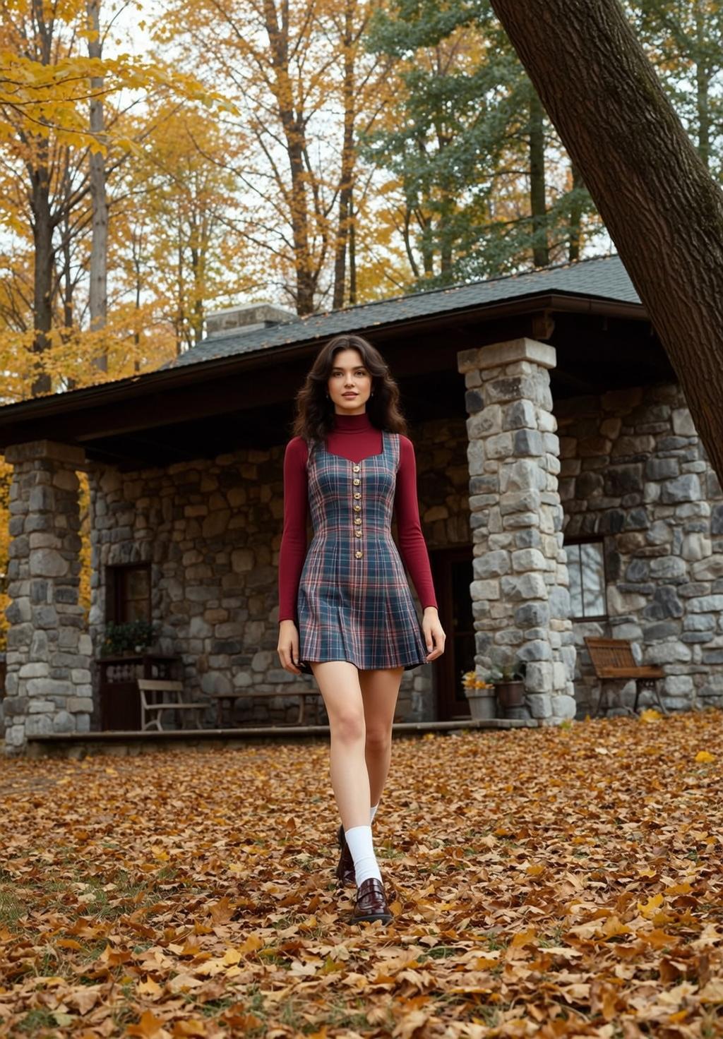Plaid Pinafore Autumn Cabin