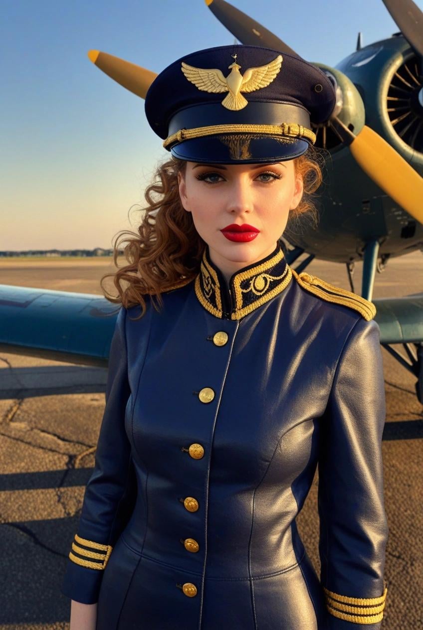 Pilot On Tarmac Vintage Airplane Golden Hour