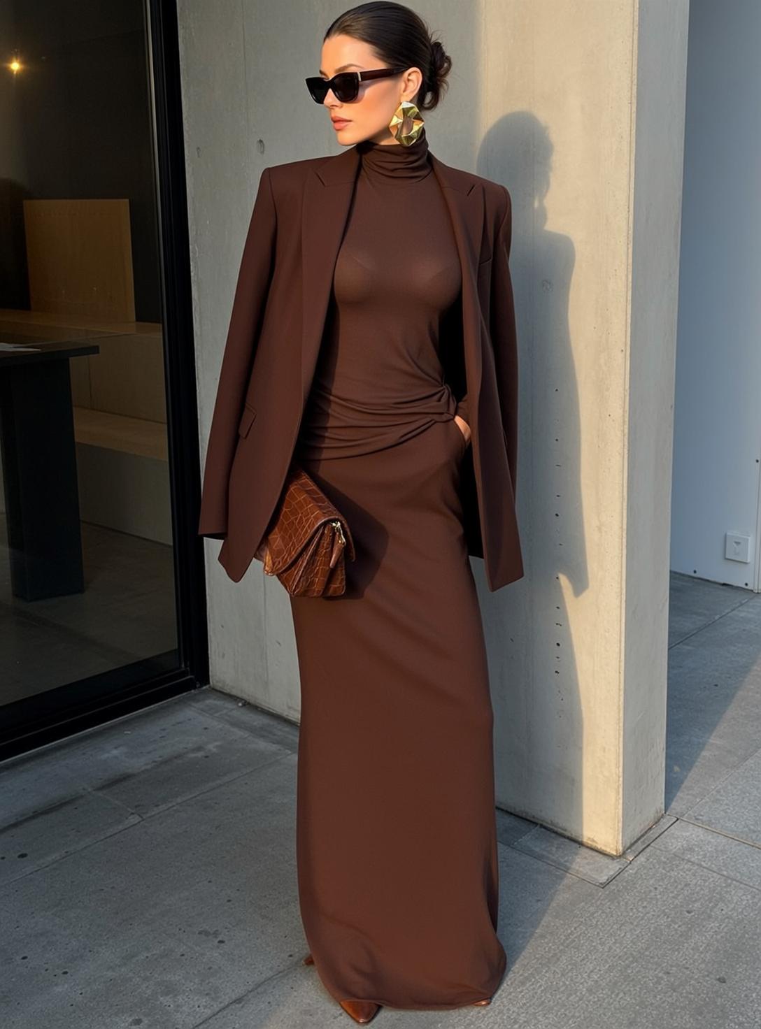 Brown Turtleneck Dress Urban Golden Hour