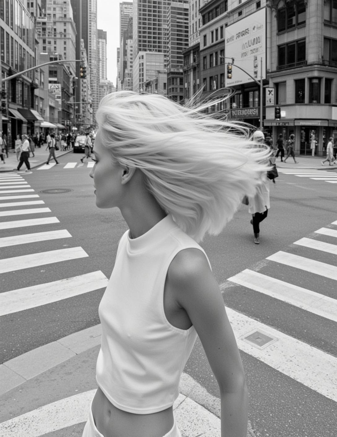 Photorealistic Medium Shot Black And White Image Captures Young Woman reference photo