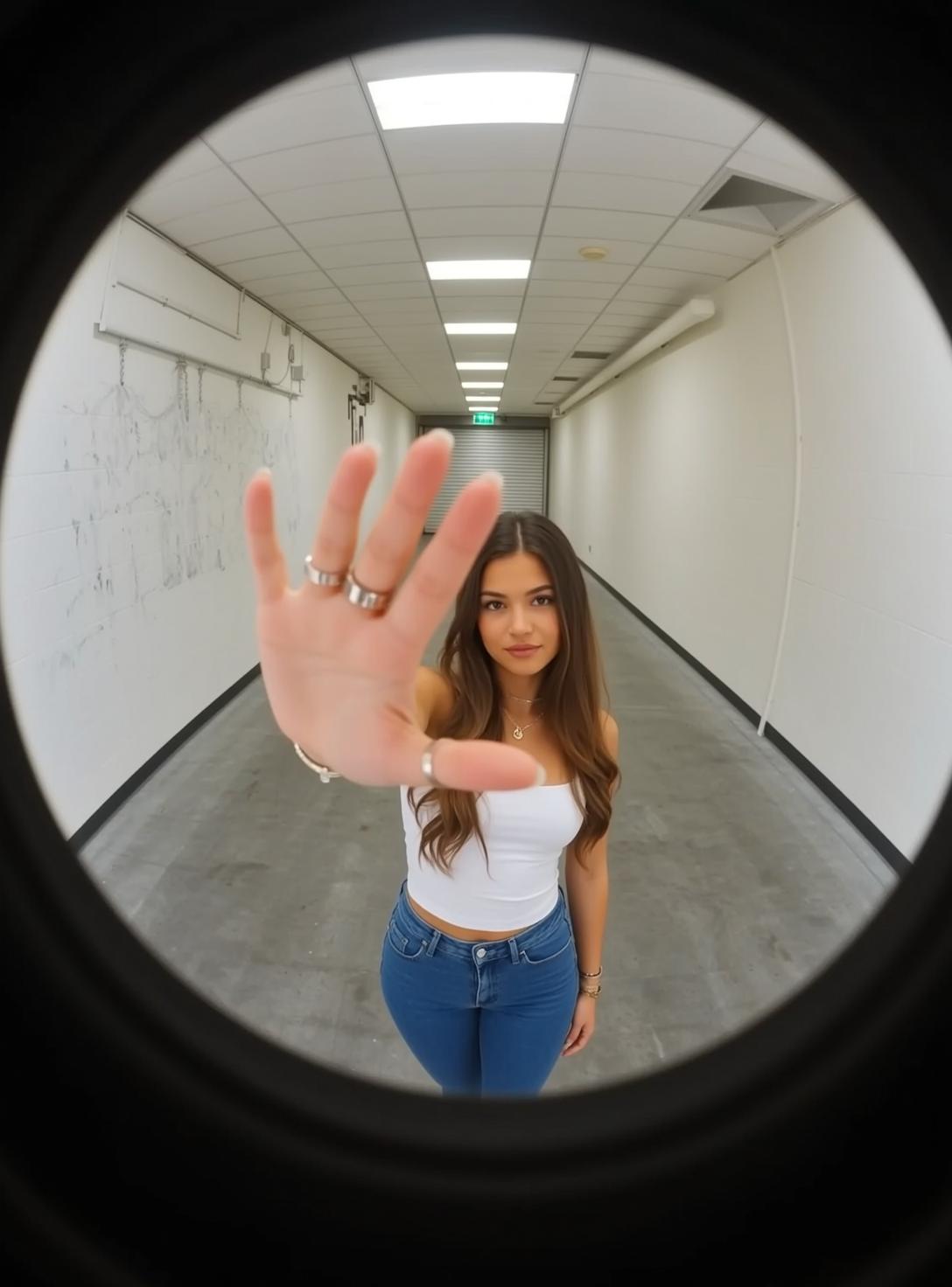 White Crop Top Industrial Hallway