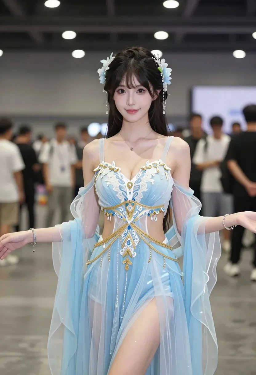 Young Woman With Long Dark Hair Styled Updo Adorned With