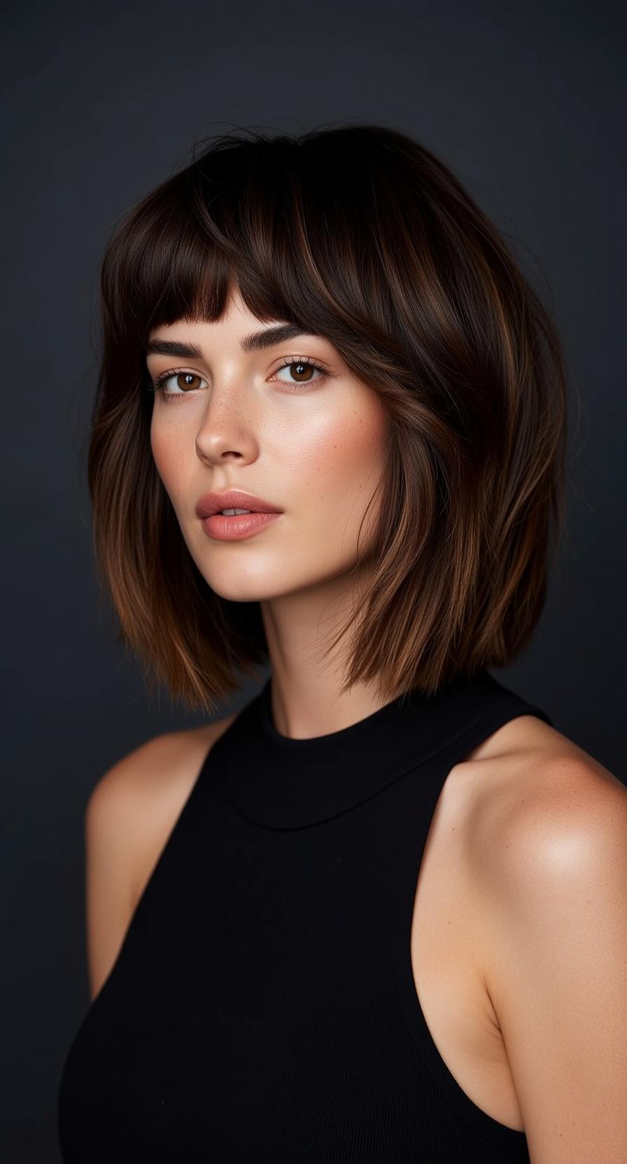 Brown Hair Woman Studio Portrait Soft Lighting