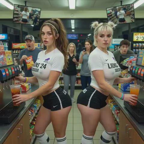 Convenience Store Soda Fountain Two Women Shocked Customers