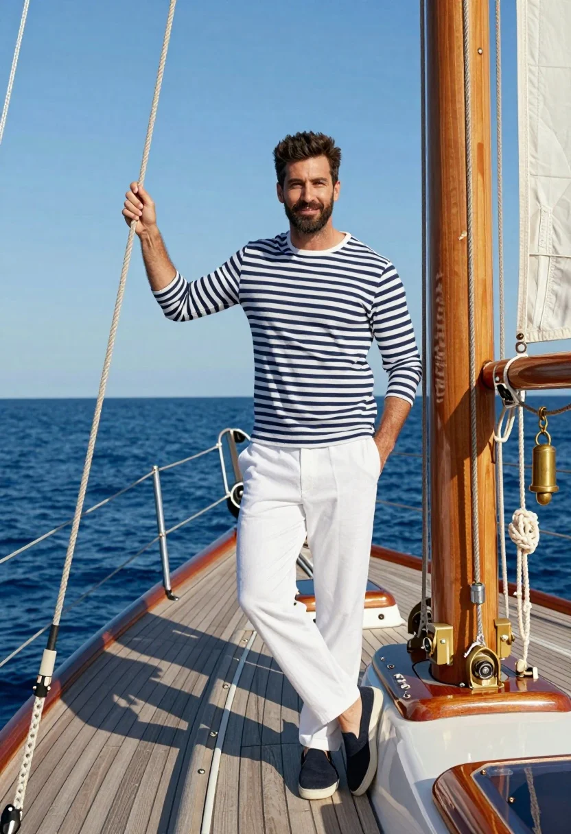Handsome Man With Dark Hair And Beard Stands Confidently The