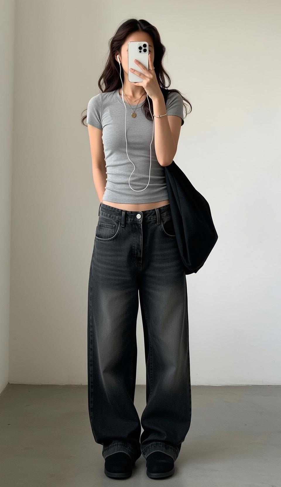 Grey Tee Minimal Room Selfie