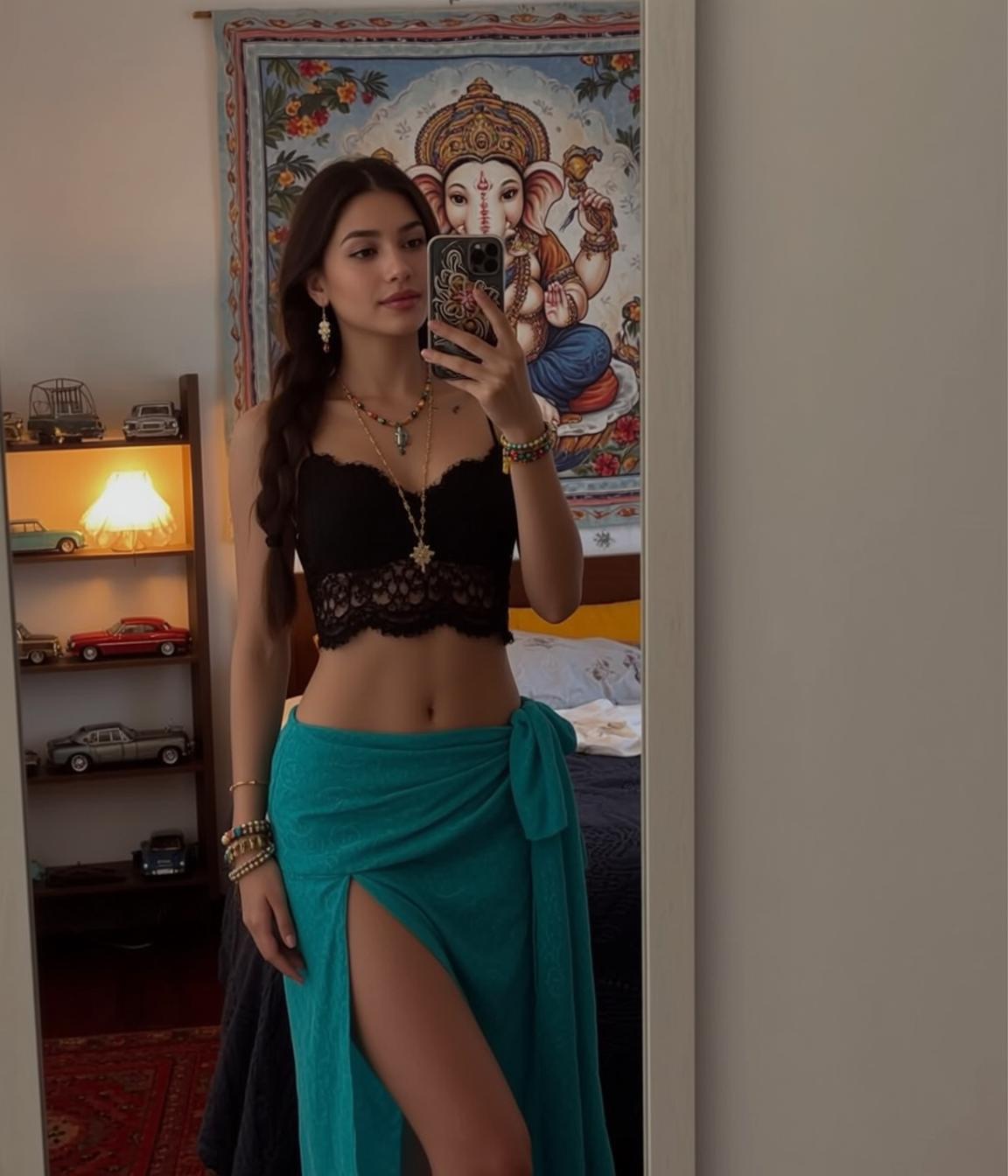 Bohemian Bedroom Mirror Selfie Teal Sarong