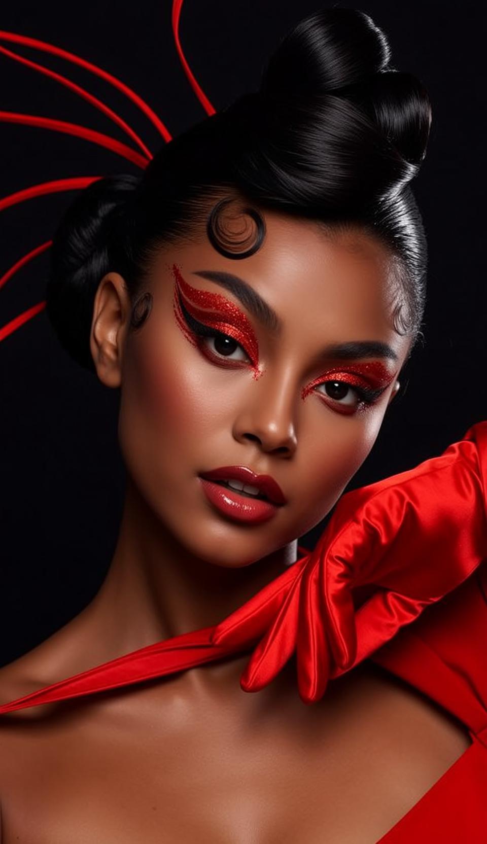 Makeup Head Turned Slightly Her Left Gaze