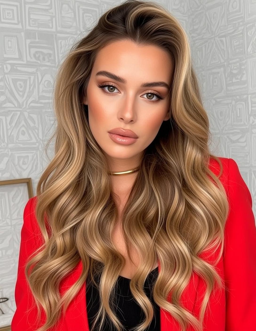 Luxury Young Long Wavy Blonde Highlights Fair