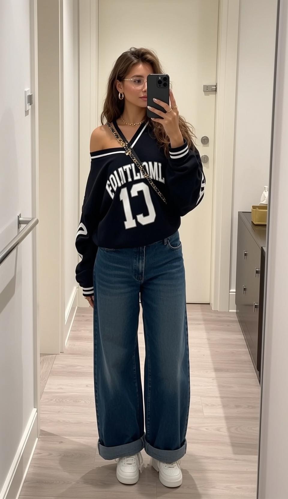 Black Sweatshirt Mirror Selfie Hallway