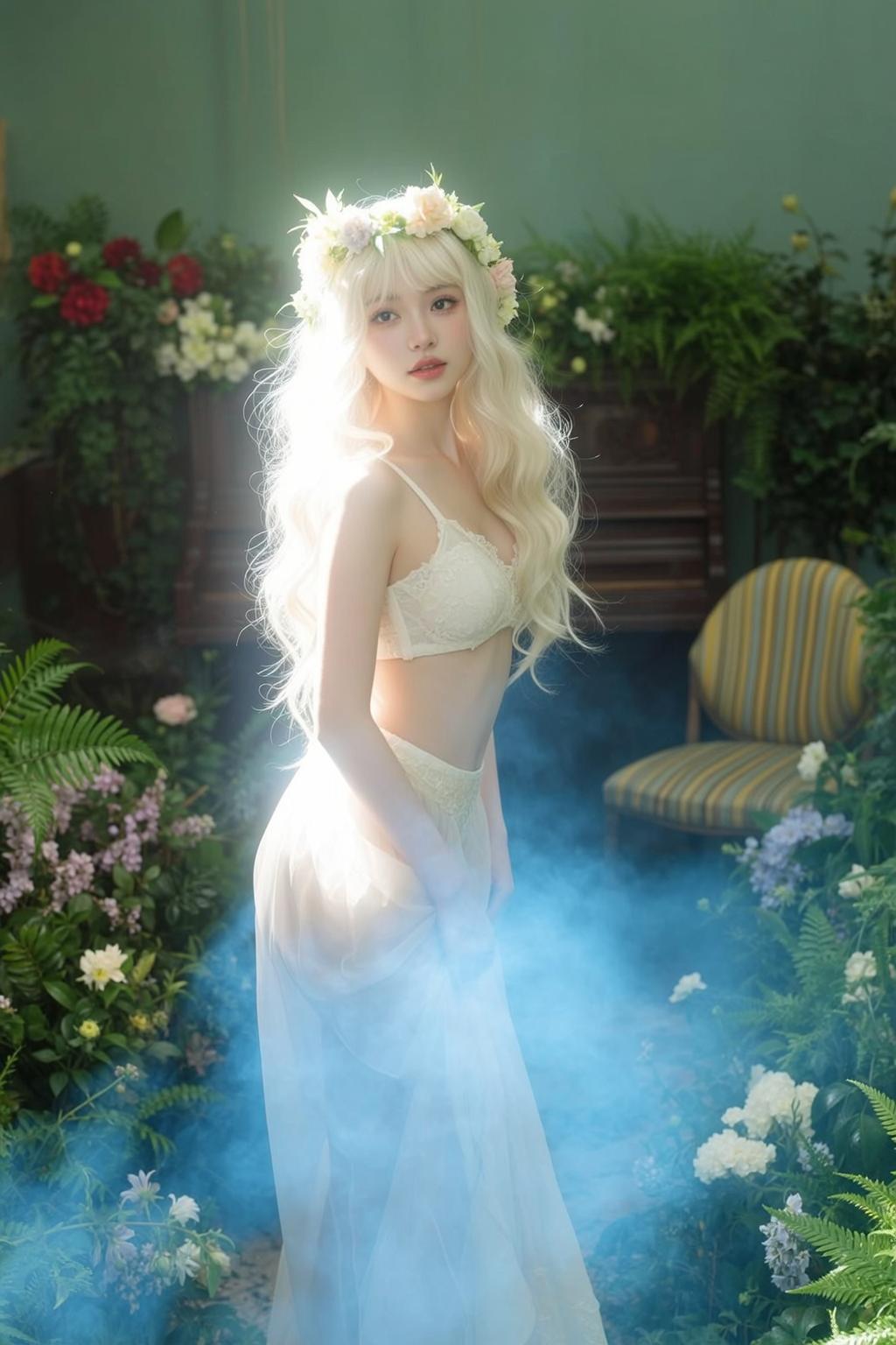 Fairycore Young Long Wavy Blonde Pale White