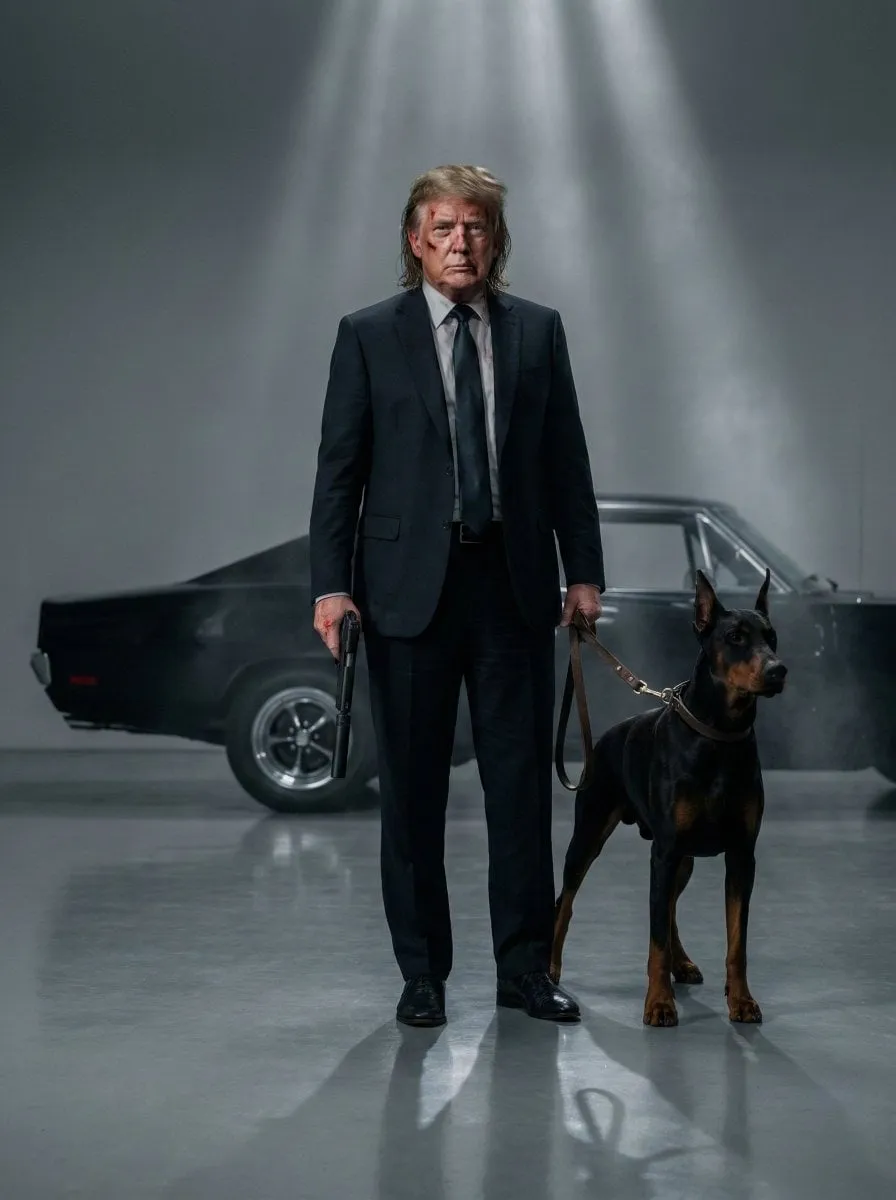 Hitman With Doberman And Muscle Car Cinematic Shot