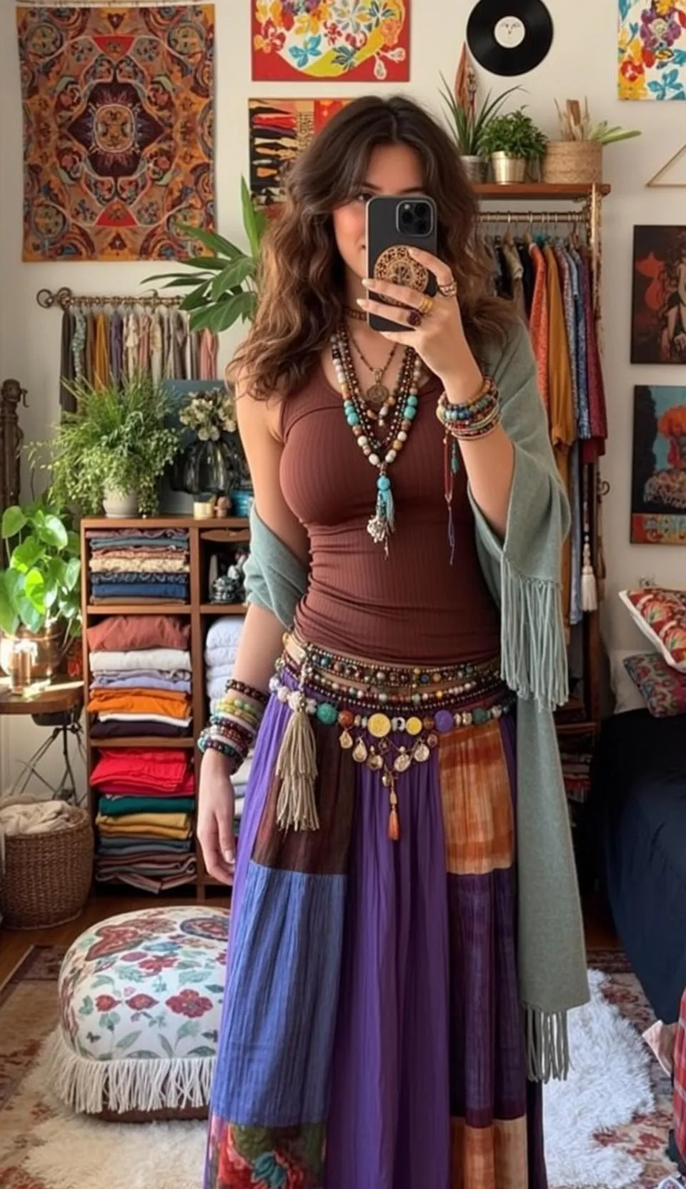 Necklace Bracelets And Rings In Selfie Portrait