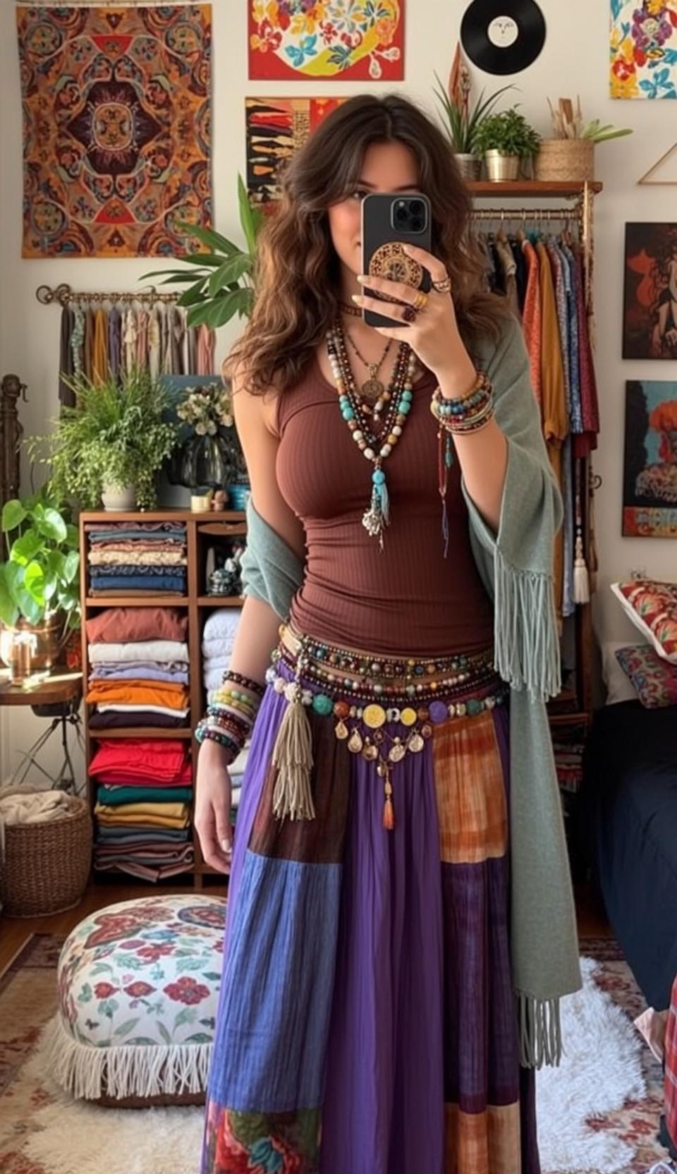 Boho Skirt Selfie Fair Skin Neutral Expression