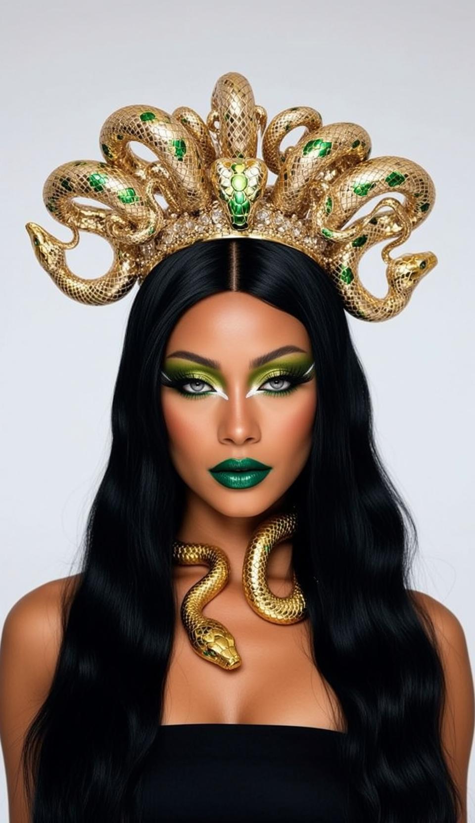 Halloween Makeup Long Black Wavy Hair Tan