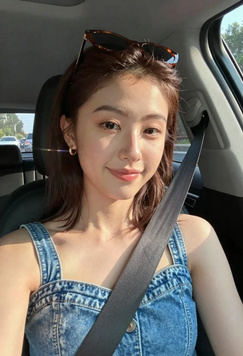 Medium And Scene Candid Selfie Taken Inside Car Bright Sunny reference photo