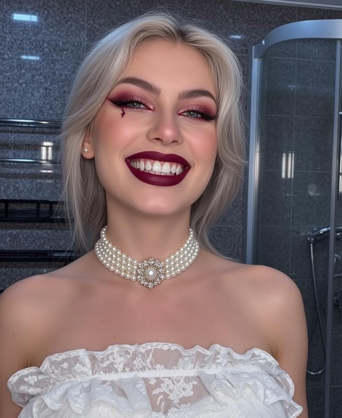 Lace Top Glam Bathroom Look