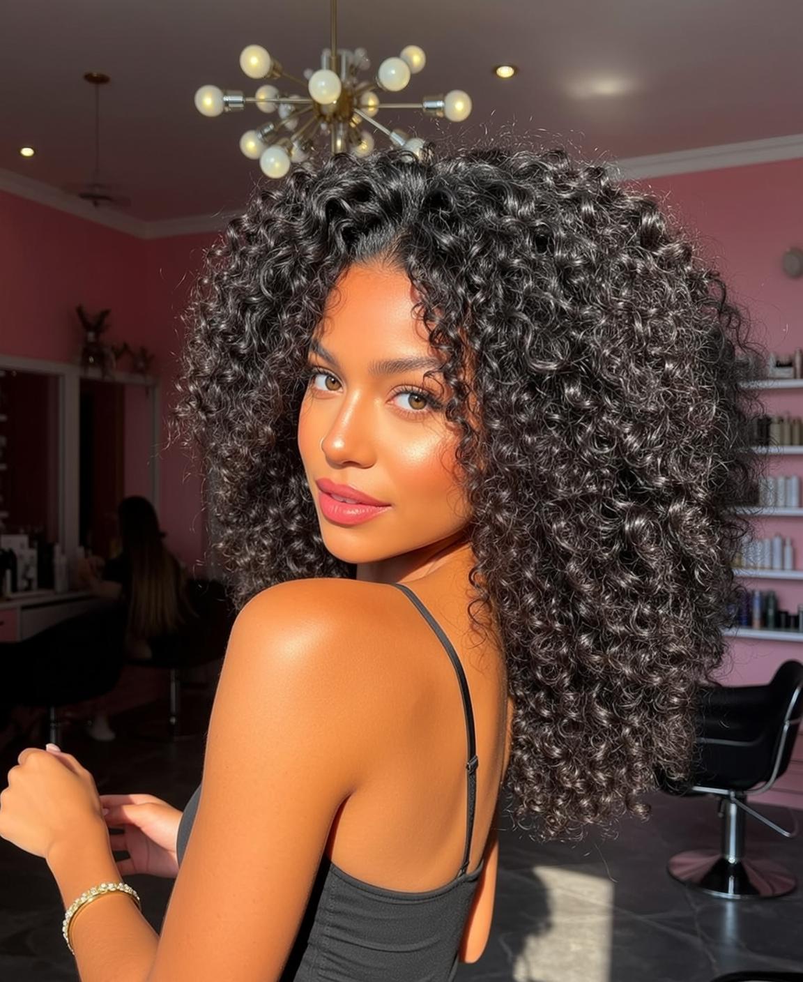Hair Salon Young Dark Voluminous Curly Tanned