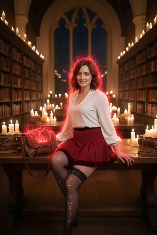 The Uploaded Woman Inside A Candlelit University Library.