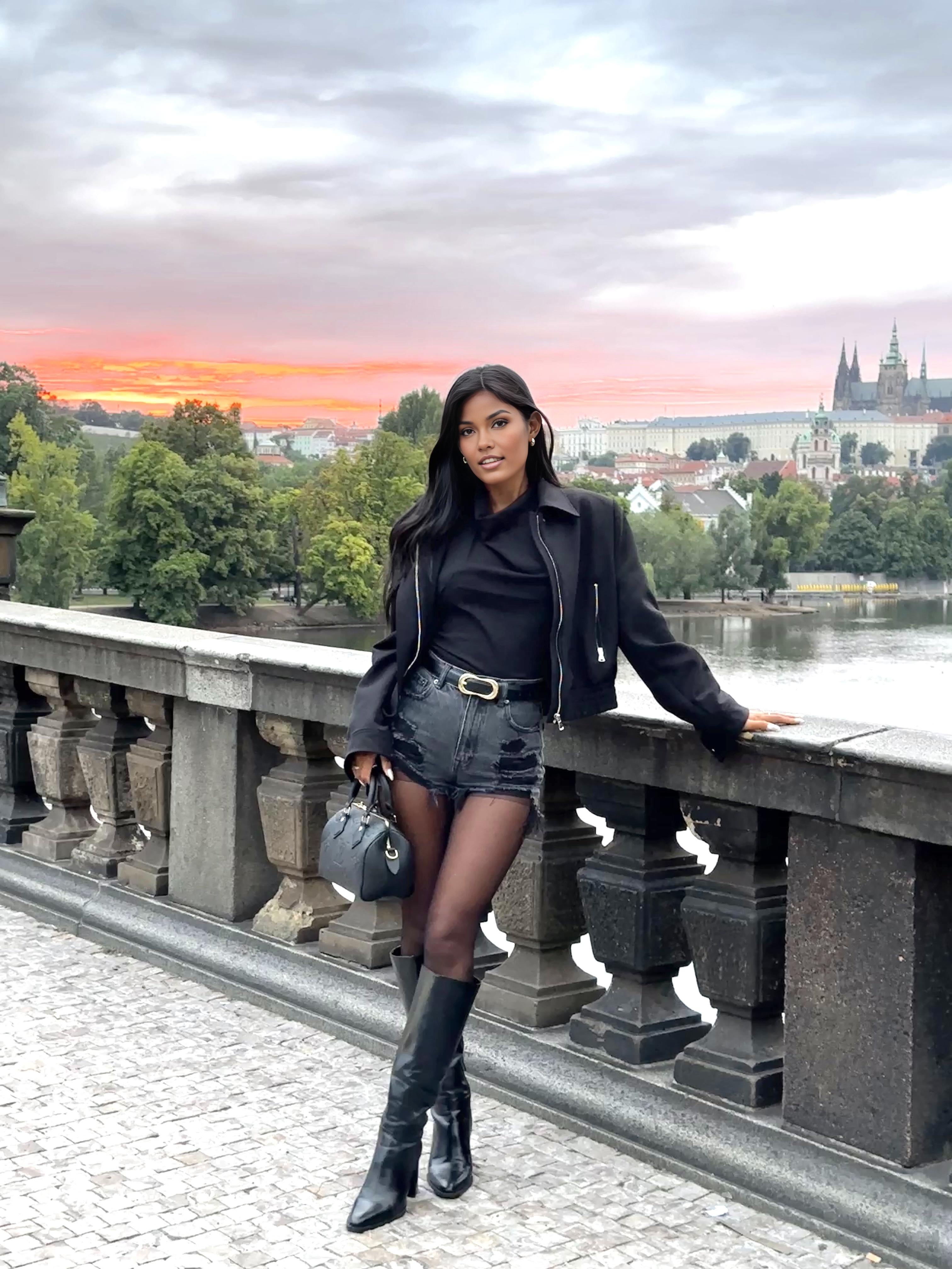 Outdoor Portrait Stone Bridge River Historic City Sunset