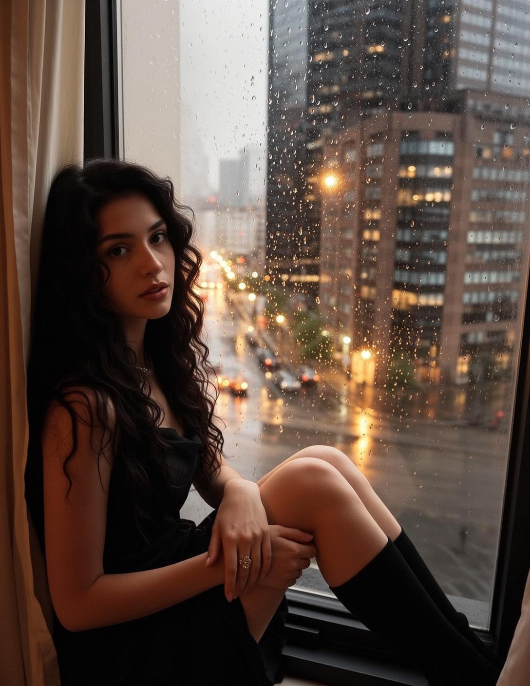 Explore Young Seated Windowsill Leaning Her Head