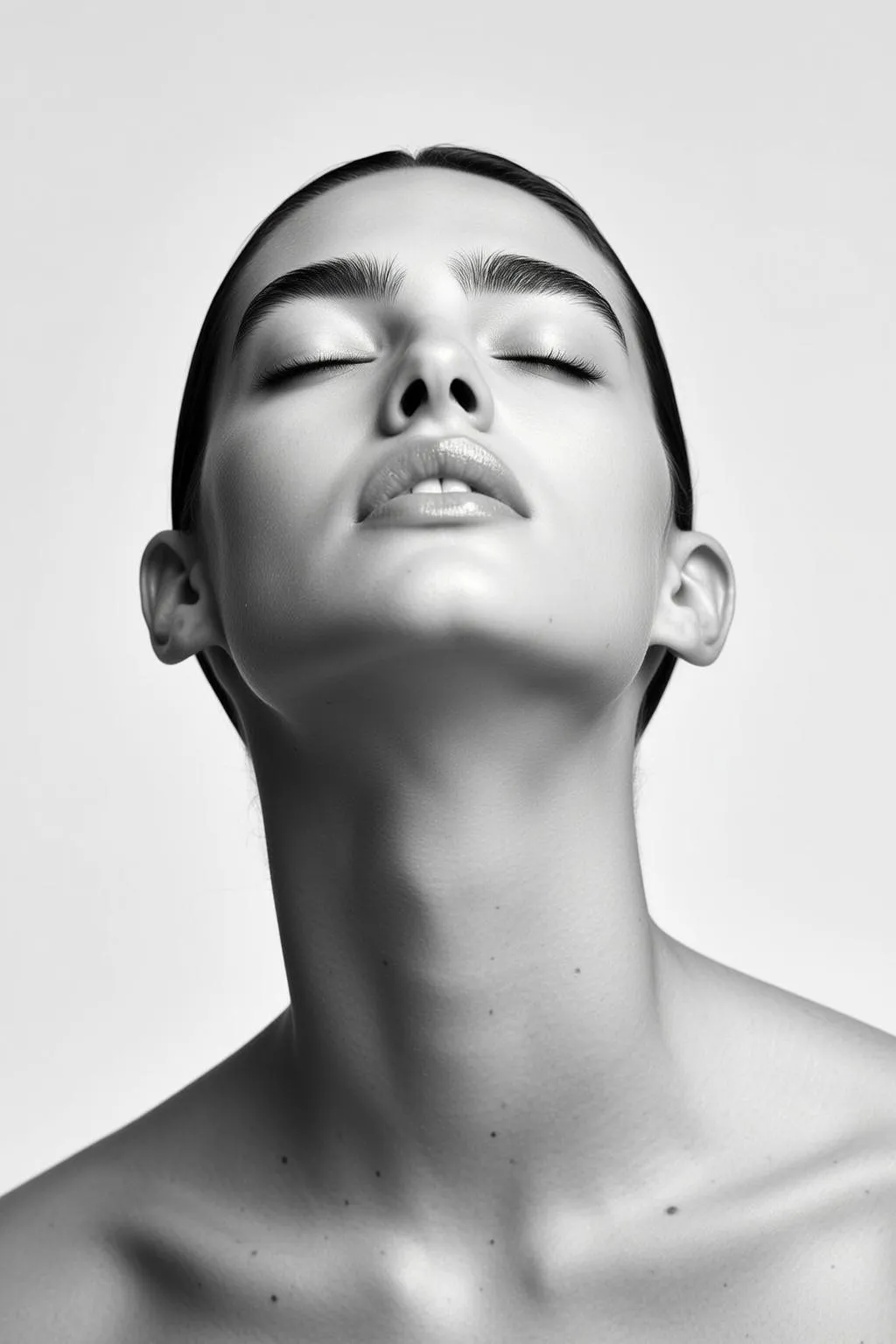 Photorealistic Black And White Medium Shot Portrait Young Woman With